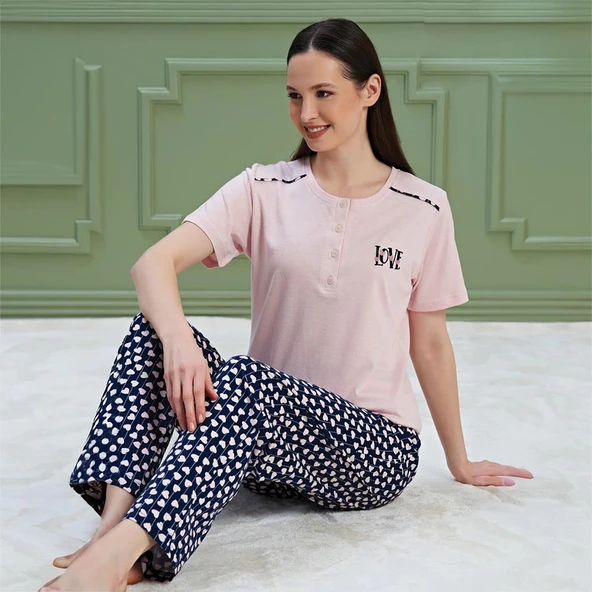 Over Sleep 1188 Kadın Kısa Kol Pijama Takım ürün görseli 1