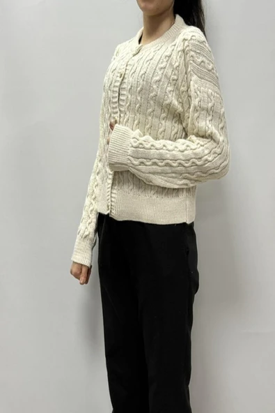 Hipatu Saç Örgü Gold Düğme Hırka(1802) ürün görseli 1