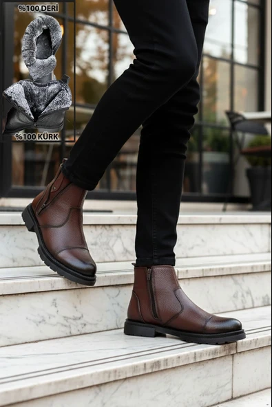 Big King İçi Kürklü Fermuarlı Chelsea Hakiki Deri Erkek Bot - Resim 11