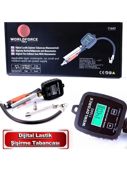 Dijital Lastik Şişirme ve Basınç Ölçme Tabancası Profesyonel 0-14 Bar ürün görseli