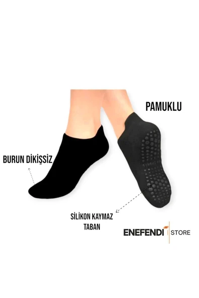 Kaydırmaz Tabanlı Unisex Siyah Yoga, Pilates Ve Tavaf Çorabı | Konforlu Spor Patik Çorap 36-40 - Resim 3