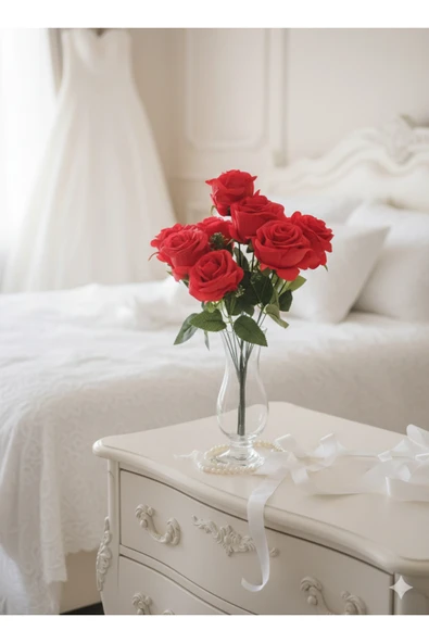 1 adet 10 dallı kırmızı zerafet gülü ev vazo dekor ürün görseli