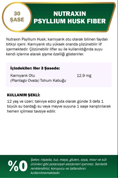 Nutraxin Psyllium Husk Fiber 4 g x 30 Saşe - Resim 2
