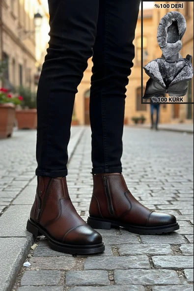 Big King İçi Kürklü Fermuarlı Chelsea Hakiki Deri Erkek Bot - Resim 7