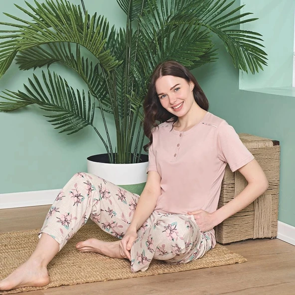 Over Sleep 1822 Kadın Kısa Kol Modal  Yazlık Pijama Takım ürün görseli 1