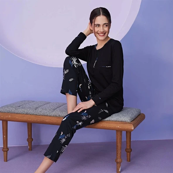 Miss Klein 1139 Kadın Kışlık Üç Düğme Pijama Takımı ürün görseli 1