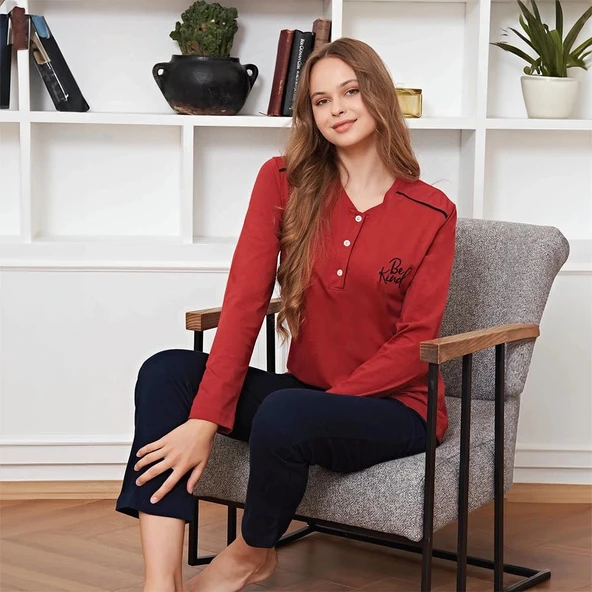 Miss Klein 1256 Kadın Kışlık Üç Düğme Büyük Beden Pijama Takımı - Resim 2