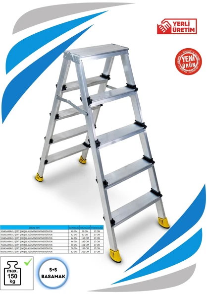 SÖZBİR 5+5 BASAMAK ÇİFT ÇIKIŞLI GOLD ALÜMİNYUM MERDİVEN ürün görseli 1