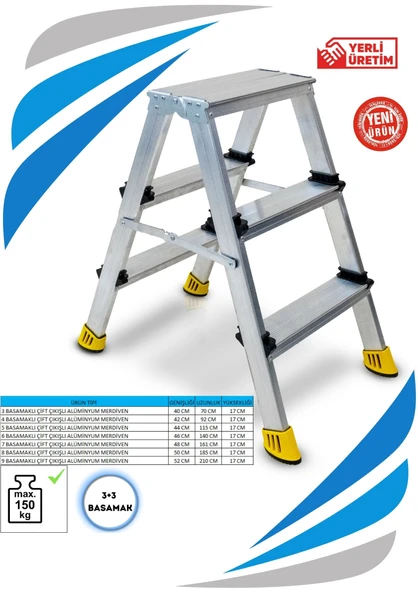 SÖZBİR 3+3 ÇİFT ÇIKIŞLI GOLD ALÜMİNYUM MERDİVEN ürün görseli 1