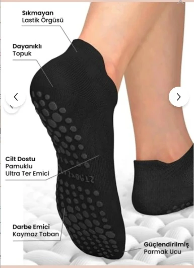 Kaydırmaz Tabanlı Unisex Siyah Yoga, Pilates Ve Tavaf Çorabı | Konforlu Spor Patik Çorap 36-40 ürün görseli 1