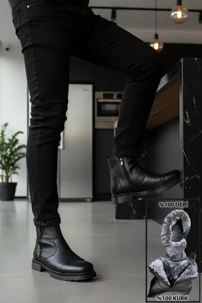 Big King İçi Kürklü Fermuarlı Chelsea Hakiki Deri Erkek Bot - Resim 6