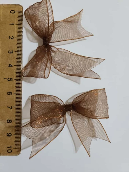 Pratikbox Fiyonk / Tül 2cm'lik / Hediyelik / Süsleme / Kahverengi Renk / 50 Adet - Resim 2