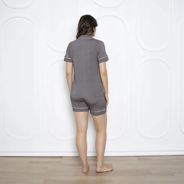 Confeo C840-730 Kadın Viskon Önü Düğmeli Kısakol Short Takım - Resim 3