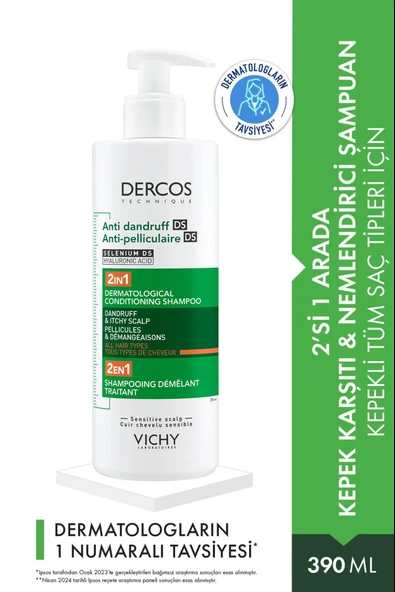 Vichy Dercos 2’si 1 Arada Kepek Karşıtı & Nemlendirici Şampuan 390ml ürün görseli