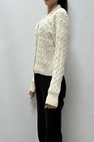 Hipatu Saç Örgü Gold Düğme Hırka(1802) - Resim 4