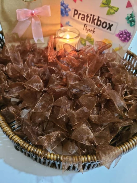 Pratikbox Fiyonk / Tül 2cm'lik / Hediyelik / Süsleme / Kahverengi Renk / 50 Adet ürün görseli 1