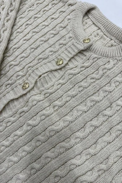 Hipatu Saç Örgü Gold Düğme Hırka(1802) - Resim 8