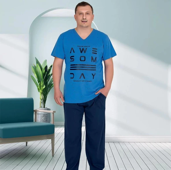 Berland 3878 Erkek Yazlık Büyük Beden Jakarlı Pijama Takım ürün görseli 1
