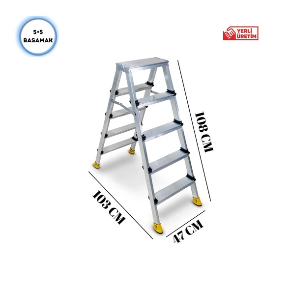 SÖZBİR 5+5 BASAMAK ÇİFT ÇIKIŞLI GOLD ALÜMİNYUM MERDİVEN - Resim 2