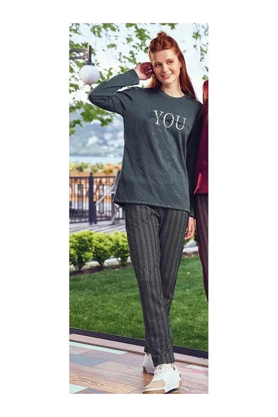 Donwear 7767 Kadın Kışlık O-Yaka Pijama Takım - Resim 2