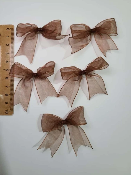 Pratikbox Fiyonk / Tül 2cm'lik /Hediyelik /Süsleme/Çift renk/Kahverengi 25 Adet ve Krem Renk 25 Adet / 50 Adet - Resim 2