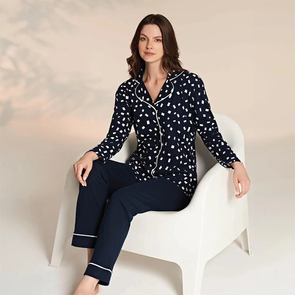 Miss Klein 1204 Kadın Kışlık Boydan Düğmeli Büyük Beden Pijama Takımı ürün görseli 1