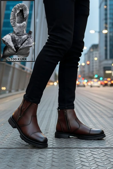 Big King İçi Kürklü Fermuarlı Chelsea Hakiki Deri Erkek Bot - Resim 8