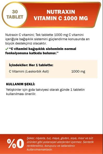 Nutraxin C Vitamin 1000 Mg 30 Tablet - Resim 2