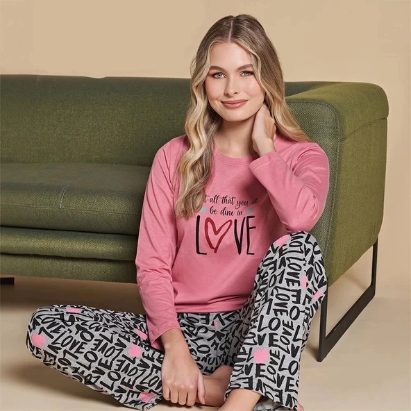 Over Sleep 1428 Kadın Kışlık Uzun Kol Pijama Takım ürün görseli 1