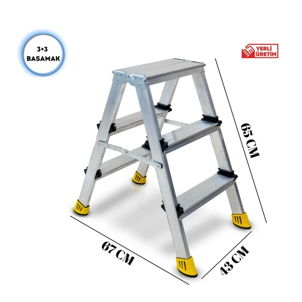 SÖZBİR 3+3 ÇİFT ÇIKIŞLI GOLD ALÜMİNYUM MERDİVEN - Resim 2