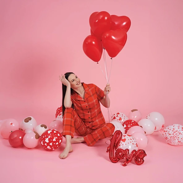 Over Sleep 984 Kadın Kısa Kol Önden Düğme Pijama Takım ürün görseli 1