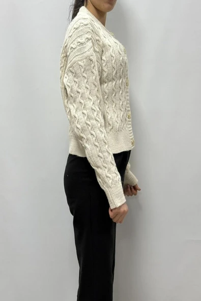 Hipatu Saç Örgü Gold Düğme Hırka(1802) - Resim 3