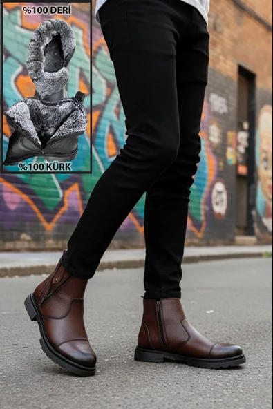 Big King İçi Kürklü Fermuarlı Chelsea Hakiki Deri Erkek Bot - Resim 12