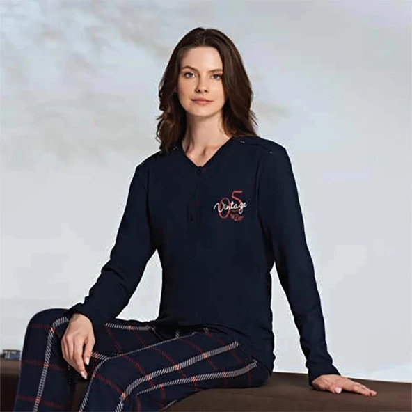 Miss Klein 1213 Kadın Kışlık Üç Düğme Pijama Takımı - Resim 2