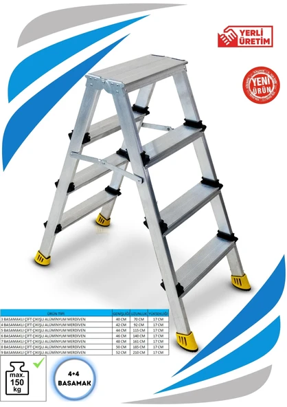 SÖZBİR 4+4 BASAMAK ÇİFT ÇIKIŞLI GOLD ALÜMİNYUM MERDİVEN ürün görseli 1