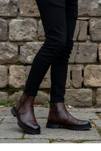 Big King İçi Kürklü Fermuarlı Chelsea Hakiki Deri Erkek Bot - Resim 10