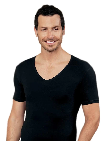 Şahinler ME081 Renkli Likralı Derin V Yaka Kısa Kol Atlet - Resim 3