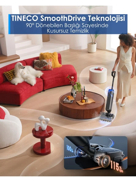 Tineco Floor One S9 Artist Steam Kablosuz Buharlı Akıllı Islak Kuru Süpürge, Zemin Temizleyici Paspas, 140°C Yüksek Isılı Hypersteam Buhar Teknolojisi, 22KPA Güçlü Emiş - Resim 5