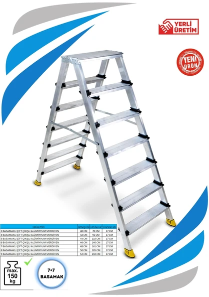 SÖZBİR 7+7 BASAMAK ÇİFT ÇIKIŞLI GOLD ALÜMİNYUM MERDİVEN ürün görseli 1