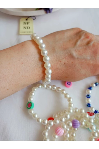 2Lİ SET İNCİ KOLYE VE BİLEKLİK KREM İNCİLİ BONCUK MİSİNA İPLİ ESNEK HEDİYE - Resim 5