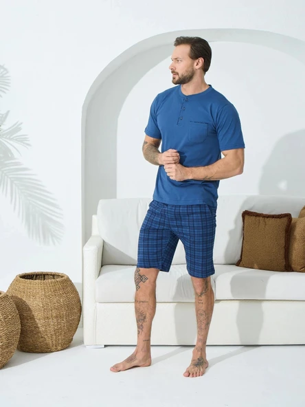 Kly 9600 Erkek Yazlık V-Yaka Pijama Takım - Resim 3