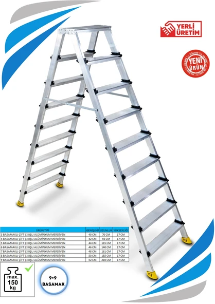 SÖZBİR 8+8 BASAMAK ÇİFT ÇIKIŞLI GOLD ALÜMİNYUM MERDİVEN ürün görseli 1