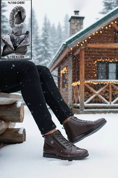 Big King Fermuarlı İçi Kürklü Hakiki Deri Erkek Bot - Resim 7
