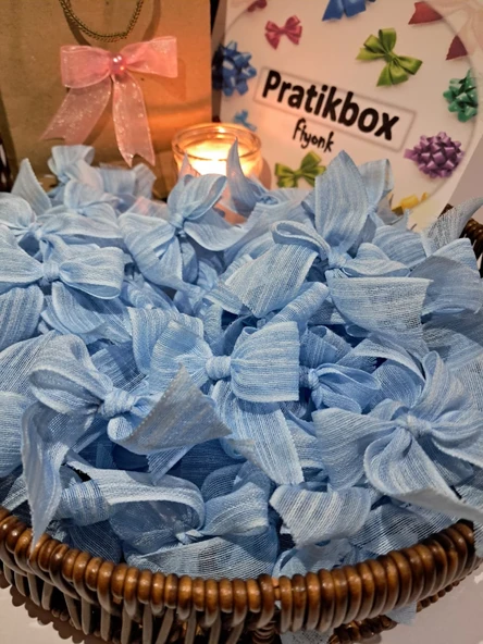 Pratikbox Keten Büyük Boy Fiyonk / 2,5 cm'lik / Hediyelik / Süsleme / Mavi Renk / 50 Adet ürün görseli 1