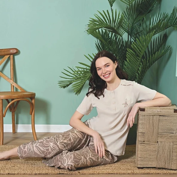 Over Sleep 1824 Kadın Kısa Kol Süprem Yazlık Pijama Takım ürün görseli 1