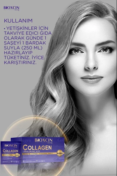 Bioxcin Beauty Collagen Toz 30 Saşe X 10.000 Mg Tip 1 - Tip 3 Hidrolize Kolajen - Keratin ürün görseli
