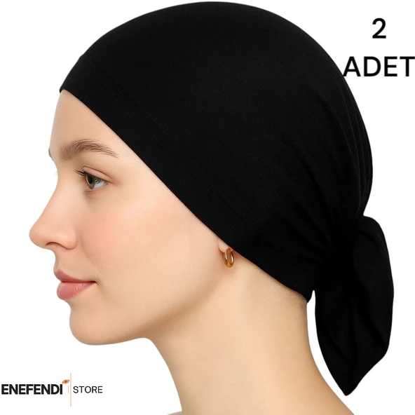 BONE DÜZ DİKİŞLİ BAĞLAMALI TESETTÜR İÇ BONE PENYE 2 ADET SİYAH ürün görseli 1