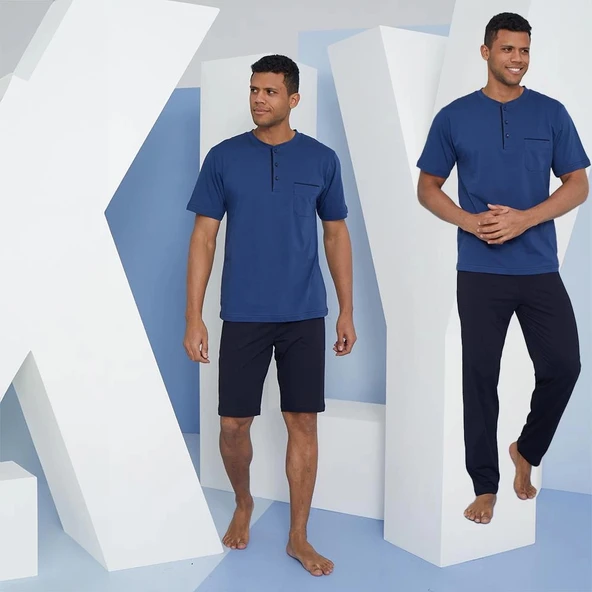Kly 9604 Erkek Midi Yaka 3'lü Pijama  Takım - Resim 8