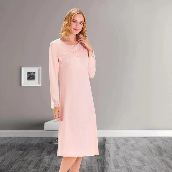 FLZ 39001 Kışllık Dantelli Uzun Kol Gecelik ürün görseli 1