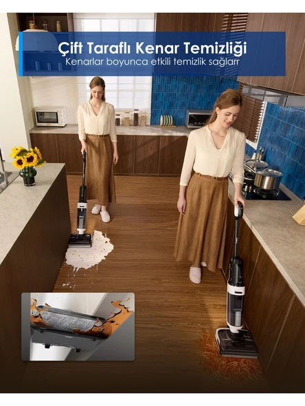 Tineco Floor One Switch S6 Stretch Kablosuz Akıllı Islak Kuru Elektrikli Süpürge, Zemin Temizleyici Paspas, 21KPA Güçlü Emiş, Çoklu Yüzey Için 5i1 Arada Süpürge - Resim 5